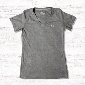 Under Armour Womens Polyester Semi Fitted Heat Gear  V Neck Gray T Shirt Small
